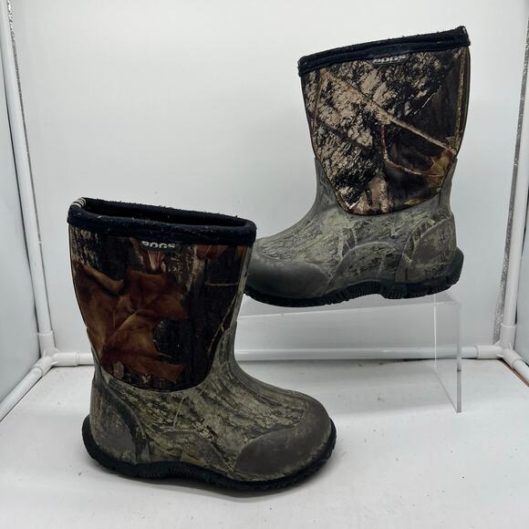 Bogs Snow Boots Kids Youth 12 Classic Mid Camo Pull On Brown Winter - Picture 1 of 10